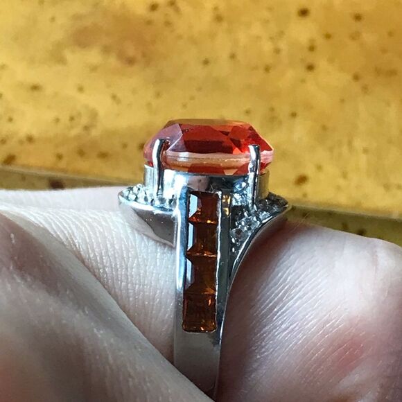 Orange Quartz Natural Citrine Cocktail Ring Size 6 - Picture 2 of 8